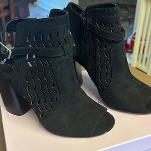 Madden Girl Black Peep-Toe Heeled Boots